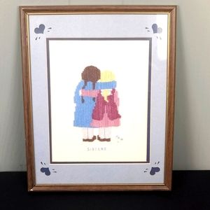 Vintage Needlepoint Portrait 'Sisters' Handmade‎ 1990s 15 X 12 Needlework Girls